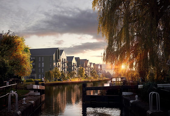 A external CGI of Hertford Locks