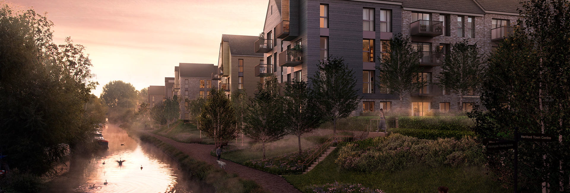 A external CGI of Hertford Locks